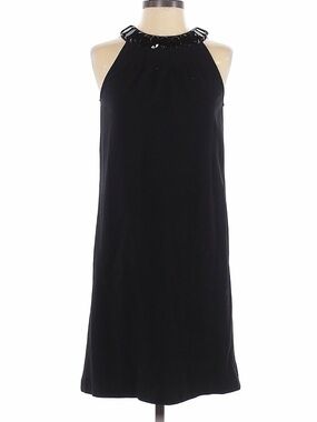 CONTEXT Black Halter Neck Shift Dress Beaded Gem Collar Sleeveless LBD Mini.